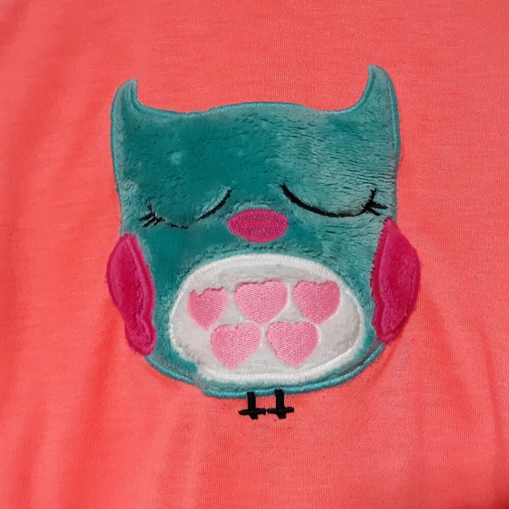 Owl Girls Pajama Top Shirt Medium 7/8 Pink Turquoise Blue Fuzzy Sleepwear Animal - Picture 6 of 9
